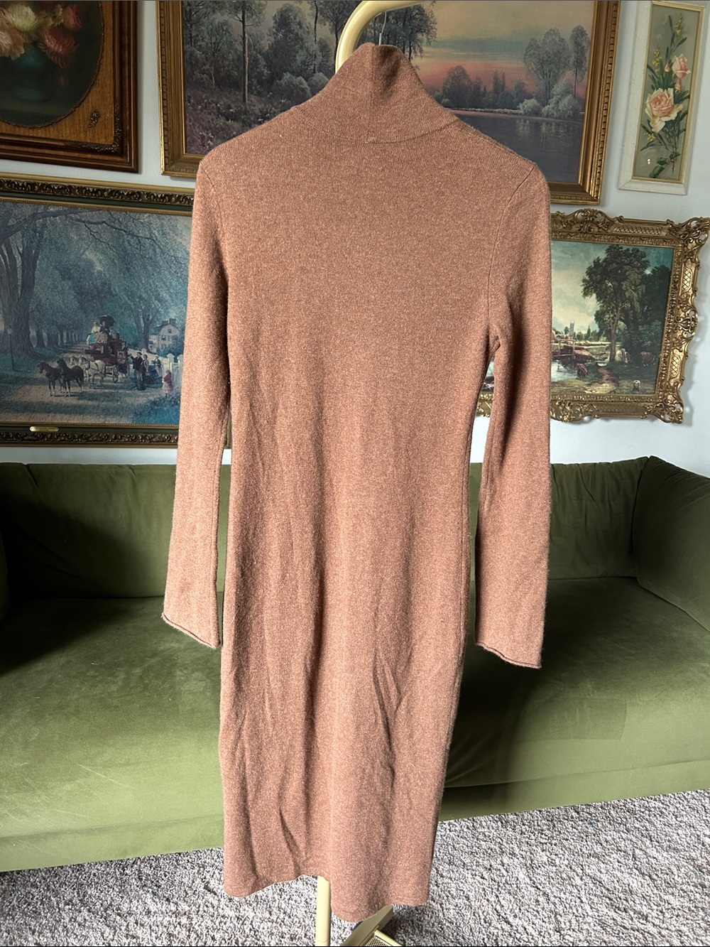 Women's 100% Cashmere Turtleneck Dress in Brown - Picture 6 of 6